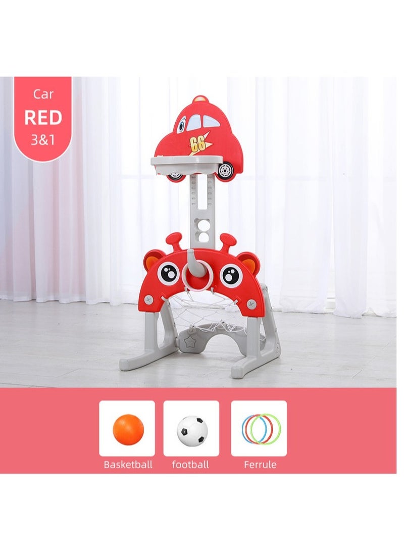 فول جوي مجموعة كرة السلة 3 في 1 على شكل سيارة تجمع بين لعبة كرة السلة و كرة القدم ولعبة الرمي الدائري ,أحمر - Image 1