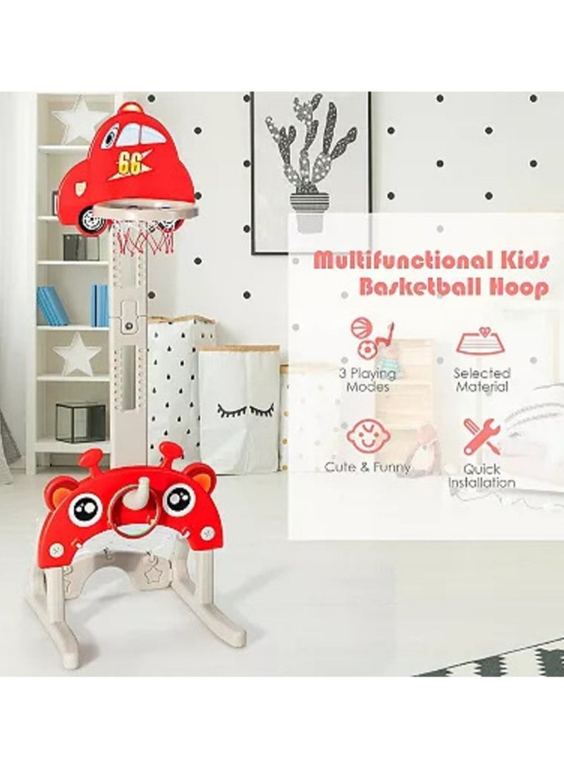 فول جوي مجموعة كرة السلة 3 في 1 على شكل سيارة تجمع بين لعبة كرة السلة و كرة القدم ولعبة الرمي الدائري ,أحمر - Image 3