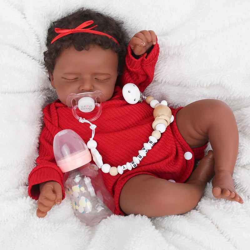CHAREX Realistic 18 Inch Reborn Baby Doll African American Sleeping Newborn Handcrafted Lifelike Black Skin Perfect for Kids Aged 3 and Up with Accessories - Image 4