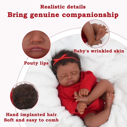 CHAREX Realistic 18 Inch Reborn Baby Doll African American Sleeping Newborn Handcrafted Lifelike Black Skin Perfect for Kids Aged 3 and Up with Accessories - Image 5