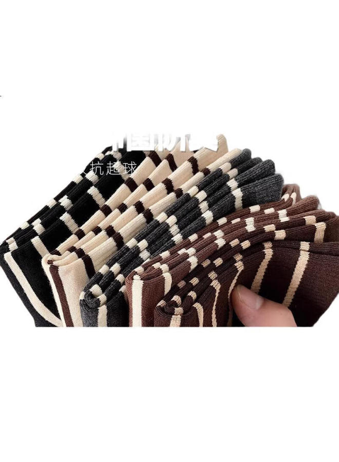 GUJIN (Gujin) 5 Pairs Women'S Mid-Calf Socks Autumn Winter Striped Cotton Long Tube Socks Ladies Long Socks Black And White Winter - Image 1
