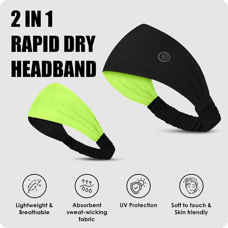 Athmonk Lycra Multipurpose Reversible Headband For Men Women, Colorful Stylish Sweatband Quick Dry Manage Long Hair Wide Snug Fit Elastic For Sports, Running, Gym, Cricket, Badminton, Green - Image 2