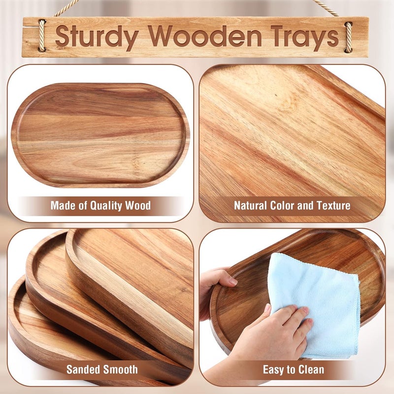 Rtteri 10 Pcs Wood Serving Tray Wooden Serving Platters Oval Charcuterie Boards Decorative Cheese Plates for Food Appetizer Dish Vegetable Fruit Snack Dessert Home Party Dinner Decor 12 x 7 x 1 - Image 3