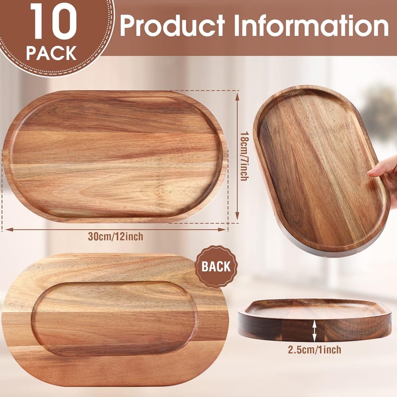 Rtteri 10 Pcs Wood Serving Tray Wooden Serving Platters Oval Charcuterie Boards Decorative Cheese Plates for Food Appetizer Dish Vegetable Fruit Snack Dessert Home Party Dinner Decor 12 x 7 x 1 - Image 2