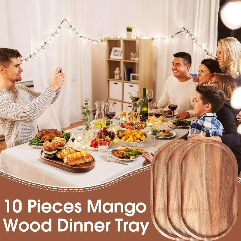 Rtteri 10 Pcs Wood Serving Tray Wooden Serving Platters Oval Charcuterie Boards Decorative Cheese Plates for Food Appetizer Dish Vegetable Fruit Snack Dessert Home Party Dinner Decor 12 x 7 x 1 - Image 4