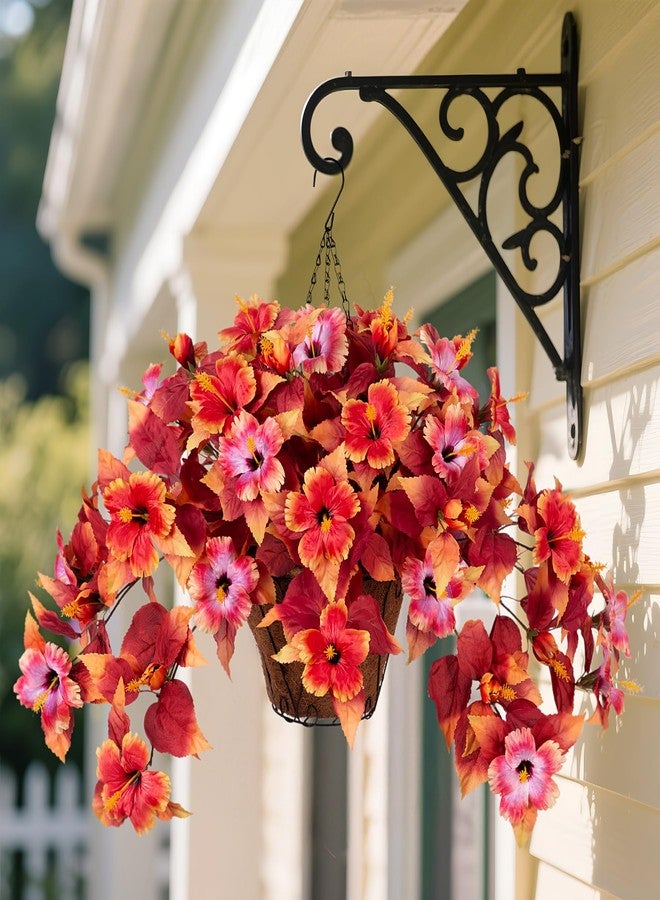 Hrobek Fall Fake Flowers Artificial for Outdoors Decoration, 2PCS Faux Hibiscus Flowers for Outside Planters, Realistic Silk Autumn Plants with UV Resistant No Fade for Home Porch Garden Balcony Yard Decor - Image 2