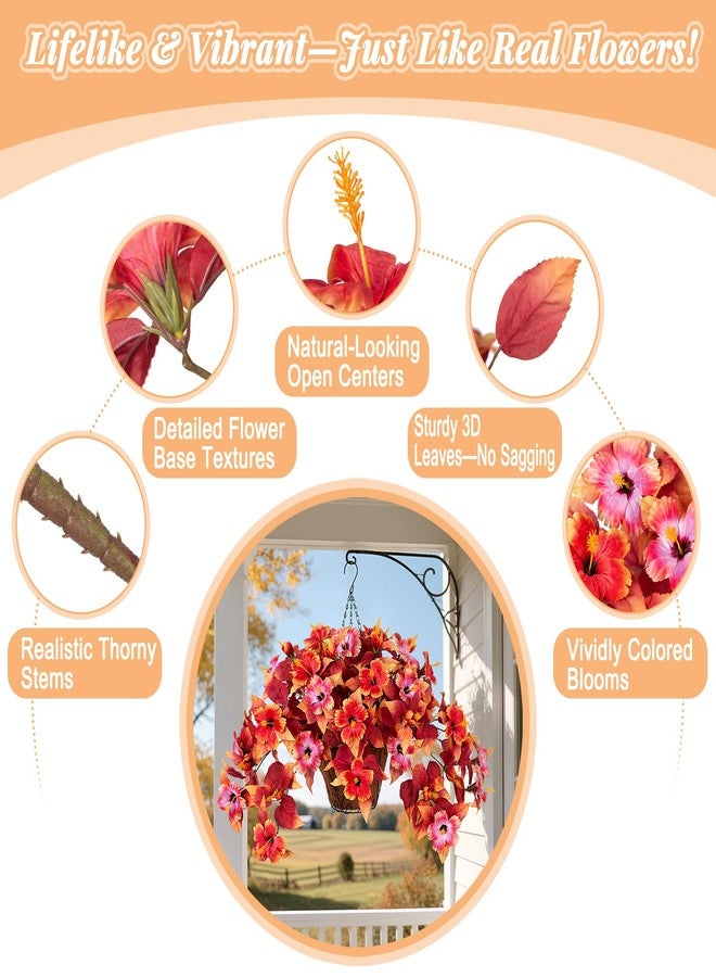 Hrobek Fall Fake Flowers Artificial for Outdoors Decoration, 2PCS Faux Hibiscus Flowers for Outside Planters, Realistic Silk Autumn Plants with UV Resistant No Fade for Home Porch Garden Balcony Yard Decor - Image 5