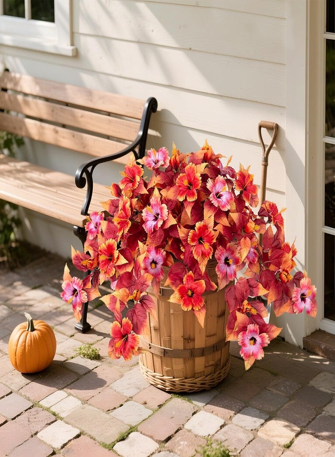 Hrobek Fall Fake Flowers Artificial for Outdoors Decoration, 2PCS Faux Hibiscus Flowers for Outside Planters, Realistic Silk Autumn Plants with UV Resistant No Fade for Home Porch Garden Balcony Yard Decor - Image 3