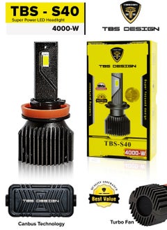 TBS DESIGN TBS DESIGN S40 H7 LED Headlight Bulbs 6500K Super Bright LED Bulb High Low Beam Halogen Replacement LED Headlights Conversion Kit, 2 Pack 
