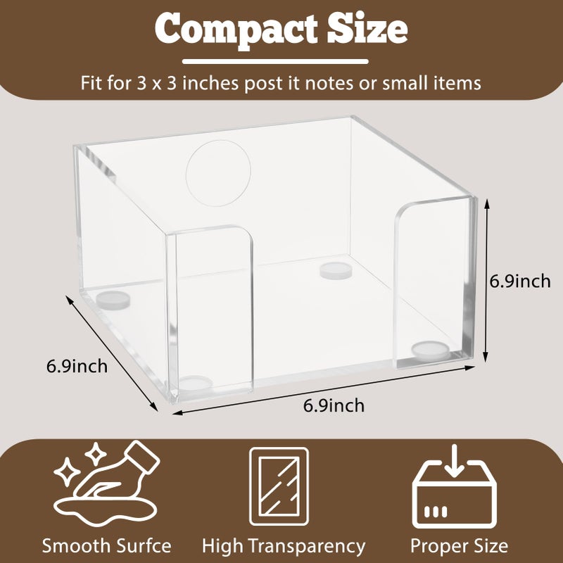 Uaimvie Acrylic Sticky Note Holder  3X3 Crystal Clear Notepad Holder With Anti-Slip Base Post It Note Holder Sticky Note Dispenser For Office Desk  Home Organizer - Image 2