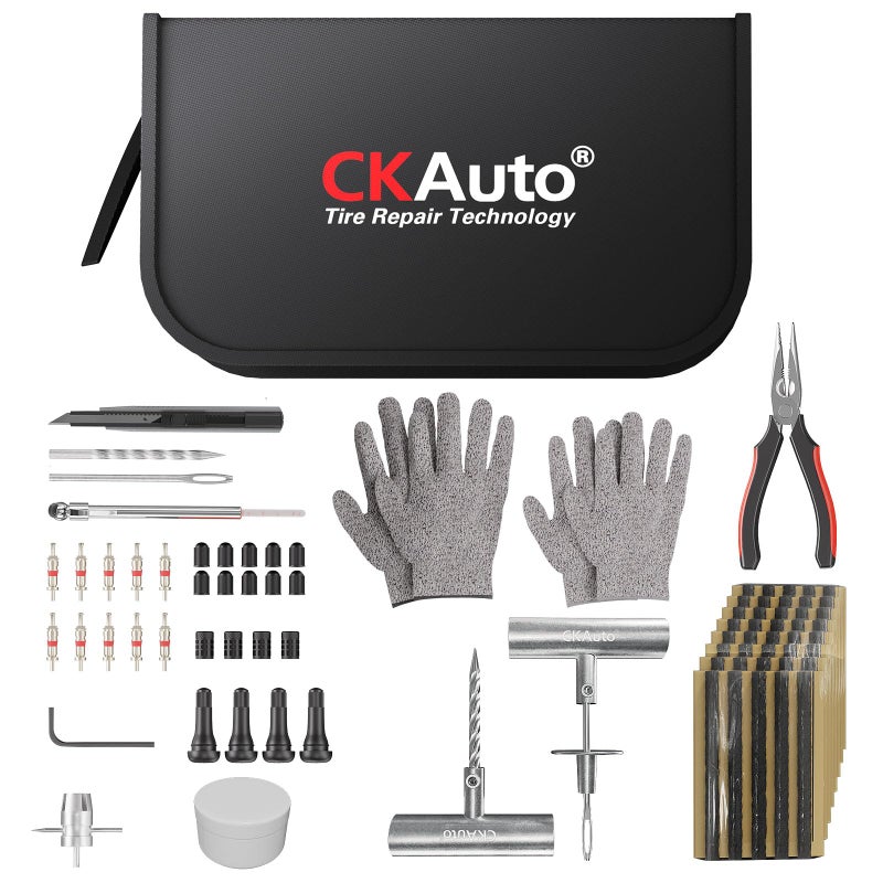 CKAuto Tire Plug Repair Kit Heavy Duty Car Emergency Tool Kit for Flat Tire Puncture Repair 80 Pcs Value Pack Tire Patch Kit fit for Autos Cars Motorcycles Trucks RVs etc