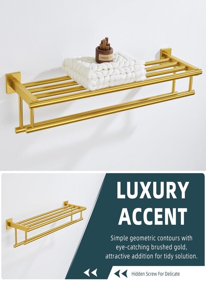 Angle Simple حامل مناشف زاوية بسيط للحمام، حامل مناشف يد من الفولاذ المقاوم للصدأ SUS 304 مع رف، ذهب مصقول، 27.56 بوصة - Image 3