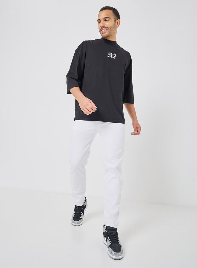 Styli 3/4 Sleeve Chest Embroidered Boxy T-Shirt - Image 2