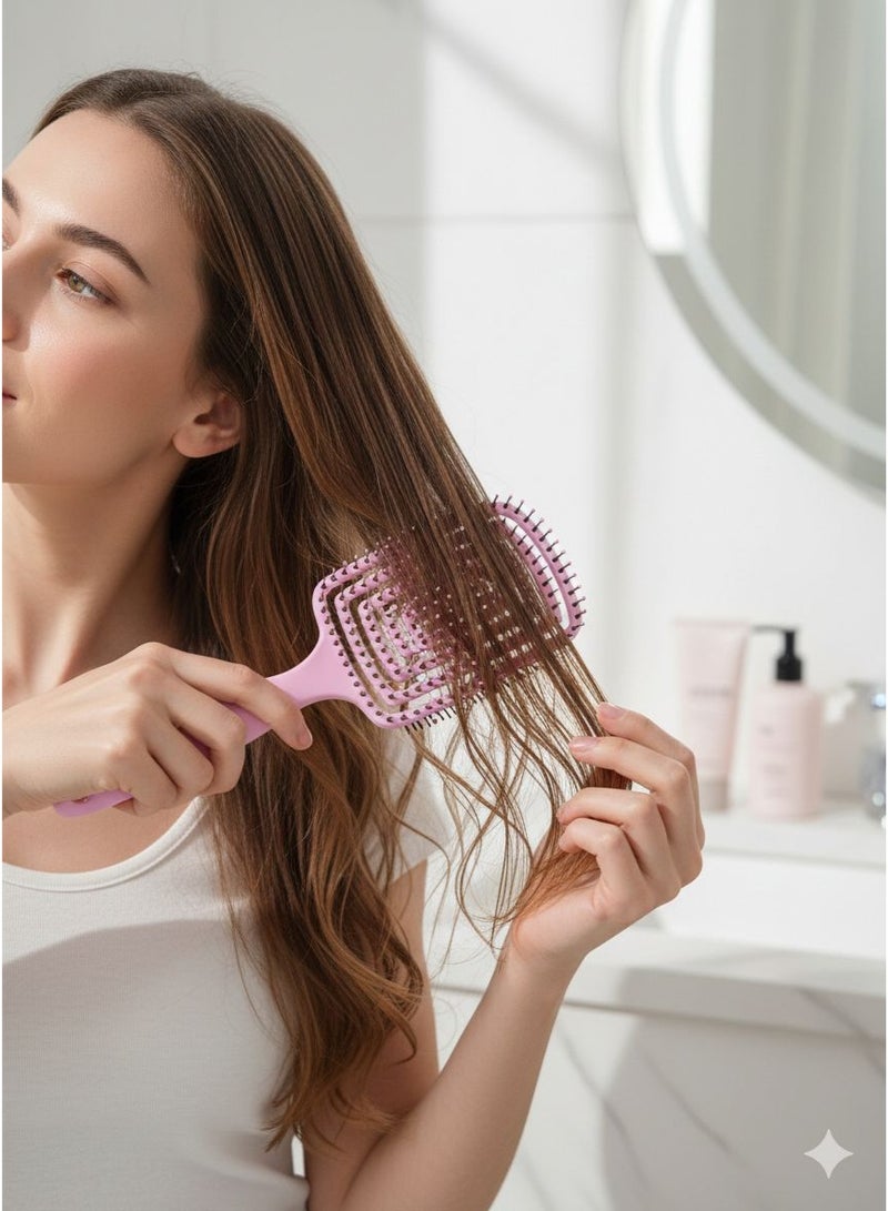 Jagravo Flexible Detangling Hairbrush – Anti-Static Scalp Massaging Paddle Brush for Wet & Dry Hair – Lightweight Vent Design (Pink) - Image 2