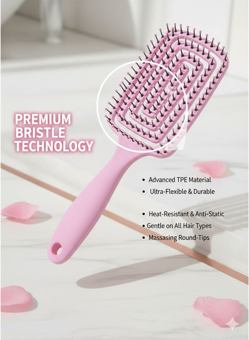 Jagravo Flexible Detangling Hairbrush – Anti-Static Scalp Massaging Paddle Brush for Wet & Dry Hair – Lightweight Vent Design (Pink) - Image 4