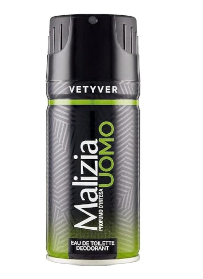 Malizia Uomo Vetyver Deodorant Spray for Him, 150ml 
