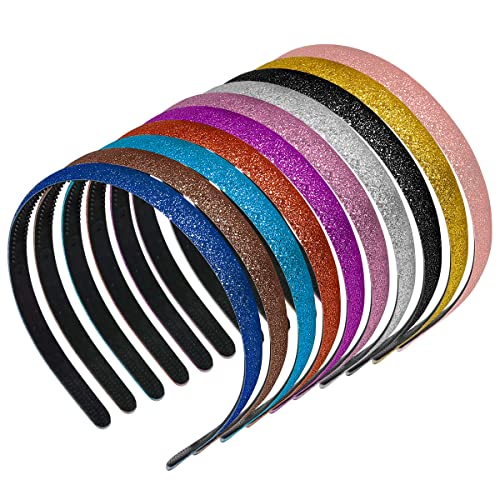 Adecco LLC Adecco Glitter Headbands for Girls - Sparkly Colorful Plastic Headbands (10 Pcs) - Image 1