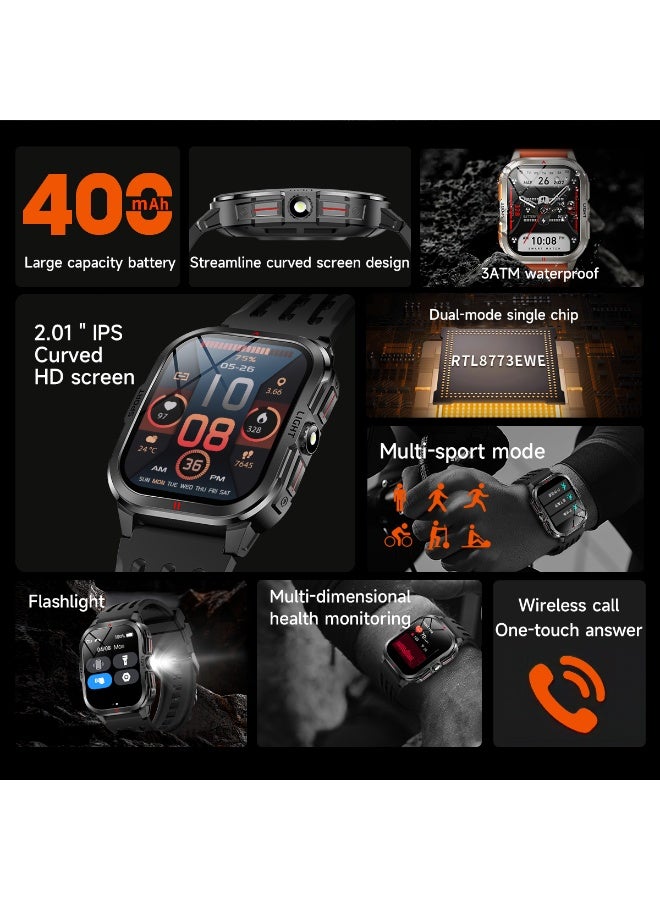 RollsTimi  New Men's Bluetooth Smartwatch, Equipped 2.01-Inch TFT Full-Screen Touch, Supports Flashlight Lighting, Sports Sleep Monitor, Equipped Magnetic Charging, Both Vibration Reminder Remote Camera Functions,Smart Wearable Watch - Image 3