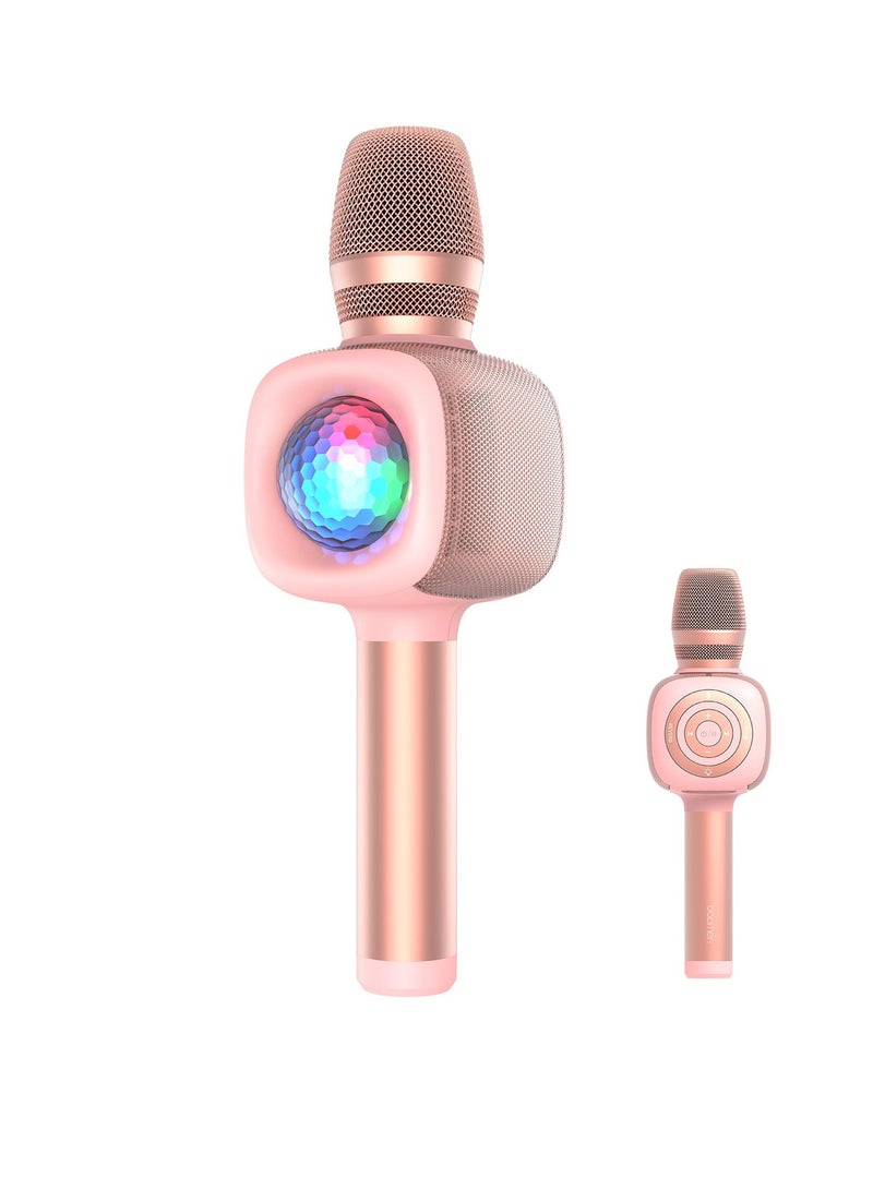 bopmen Wireless Bluetooth Kararoke Microphone, with Disco Ball Light, 4 Voice-Changing Modes, Handheld Mic Speaker, for Party/Adults/Kids, STAR 10 Pink - Image 1
