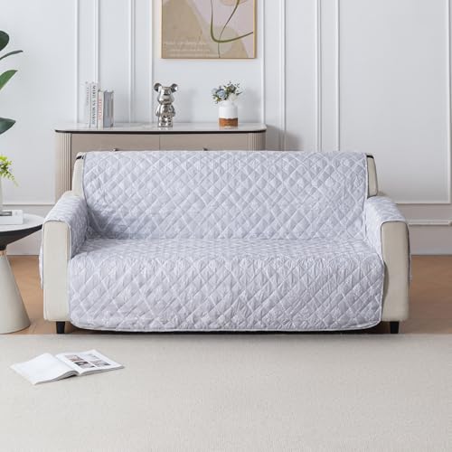 House of Quirk 'Mughal Series' Anti-Slip Sofa Cover Mat with Pocket | Polyester Couch Protector for Pets, Kids & Spills (Grey Canvas, 180x60cm, One Seater) - Image 2