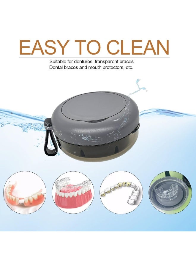 Chabeia Denture Case, Portable Denture Bath Case, No-Leak Denture Bath Box with Strainer & Mirror (Grey) - Image 5
