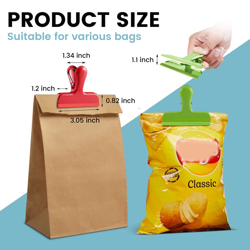 HOUSE AGAIN 8 Pack Stainless Steel Chip Bag Clips Covered with Silicone - NO More Sharp Edges - Color Coded for Food Bags - Air Tight Seal, Heavy Duty, 3 Inches Wide, Red, Yellow, Blue, Green - Image 2