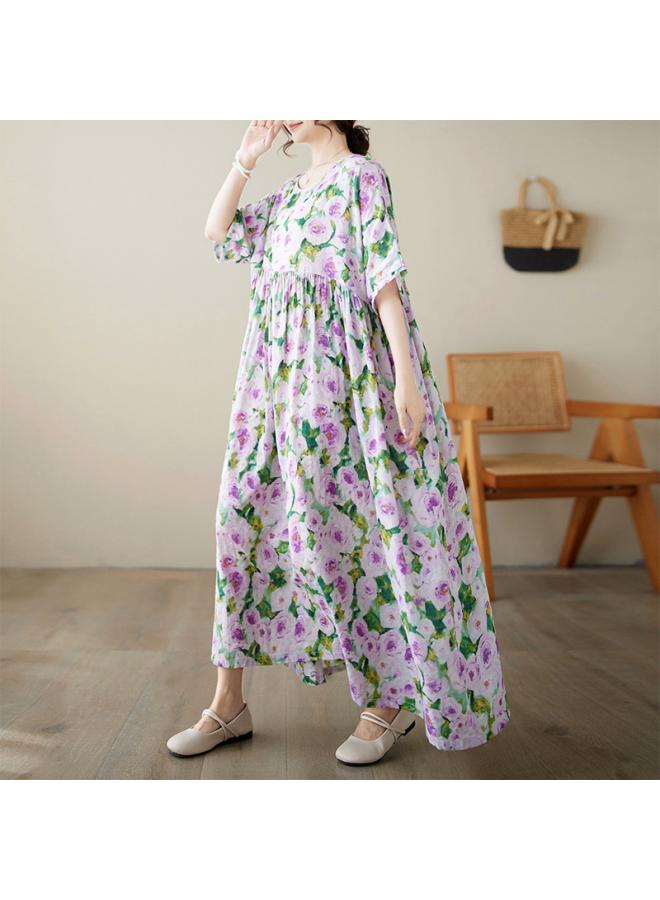 Summer New Loose Plus Size Women's Wear 550# Bohemian Literature And Art Retro Pullover Dress 