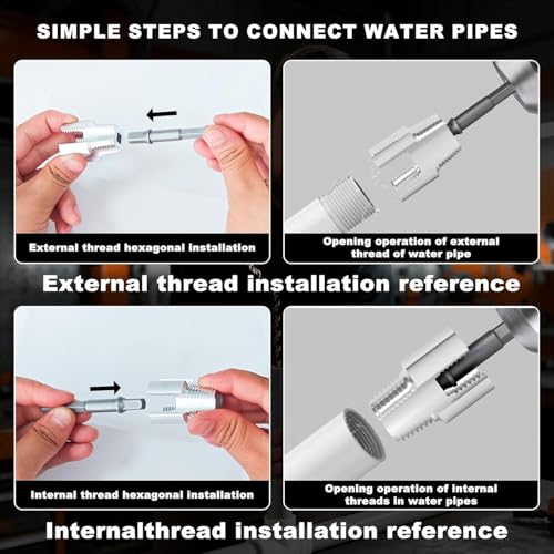 Serplex® 2Pcs Internal & External Pipe Threading Tool Pipe Threading Die Head for Electric Drill, with 1/2 inch NPT & 3/4 inch NPT Hex Shank Threader Head, Aluminum Alloy Plumbing Pipe Threading Tool - Image 3