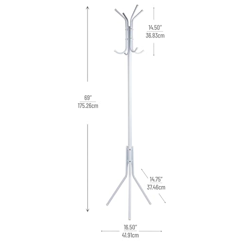 Mind Reader Freestanding Coat Rack, Multi-Hook Organizer for Office or Entryway, Metal, White - Image 3