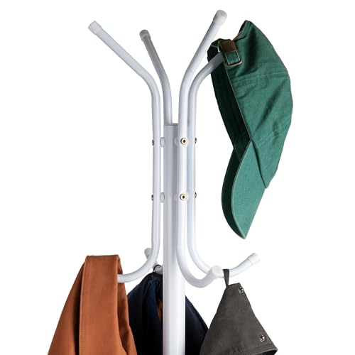 Mind Reader Freestanding Coat Rack, Multi-Hook Organizer for Office or Entryway, Metal, White - Image 4