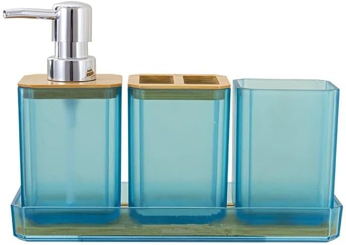 Soap Dispenser Set Bamboo Bathroom Accessories Set Plastic Bathroom Kit Soap Dispenser, Toothbrush Cup, Soap Dish, Toilet Brush Holder,Trash Can(Black 4pcs B) - Image 5