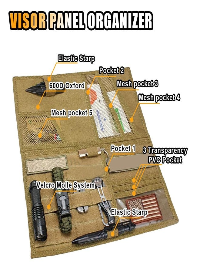 smilfuy Tactical Molle Car Sun Visor Organizer, Large Molle Visor Panel Storage Pouch Holder, Tactical Gear Truck Storage Shelf, 600D Car Sunshade Storage Bag for Large Vehicle (Khaki) - Image 4