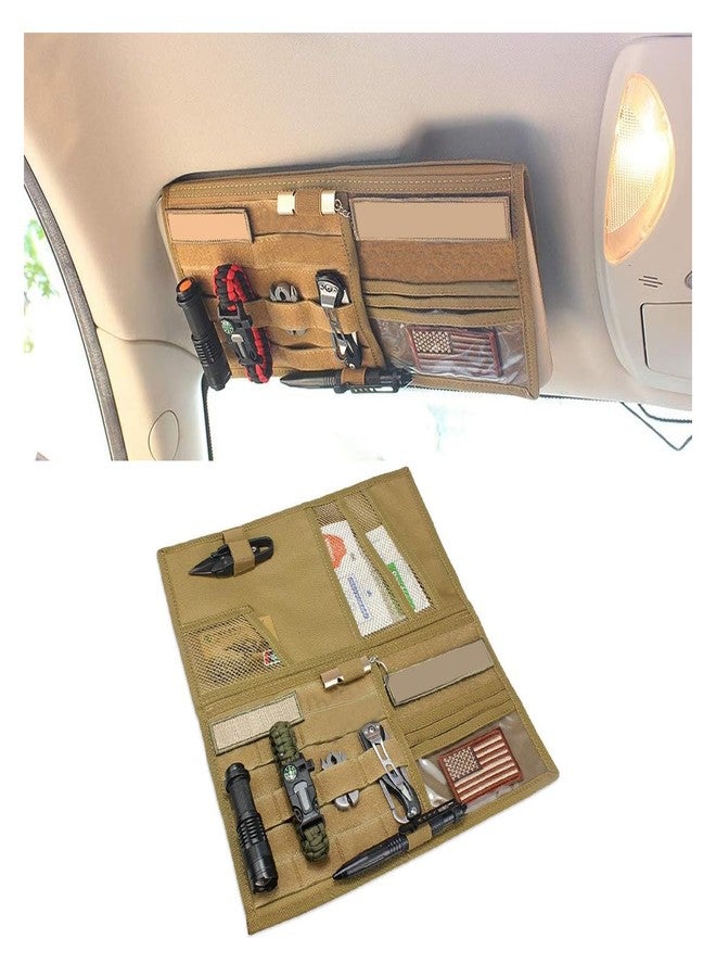 smilfuy Tactical Molle Car Sun Visor Organizer, Large Molle Visor Panel Storage Pouch Holder, Tactical Gear Truck Storage Shelf, 600D Car Sunshade Storage Bag for Large Vehicle (Khaki) - Image 1
