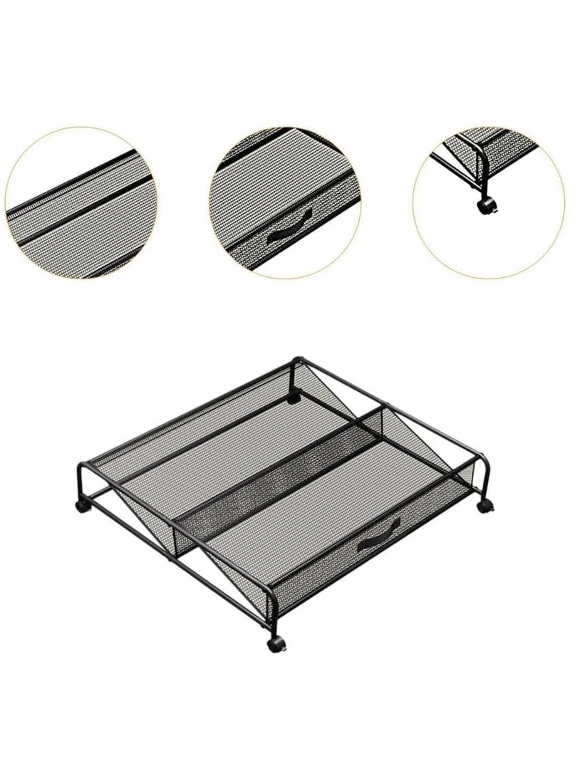 Rolling Underbed Shoe Storage Rack, Metal Mesh Design, Black - Image 3