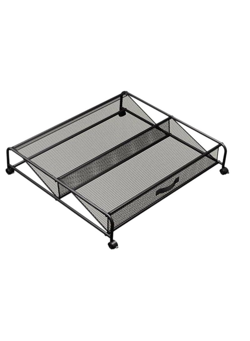 Rolling Underbed Shoe Storage Rack, Metal Mesh Design, Black - Image 1
