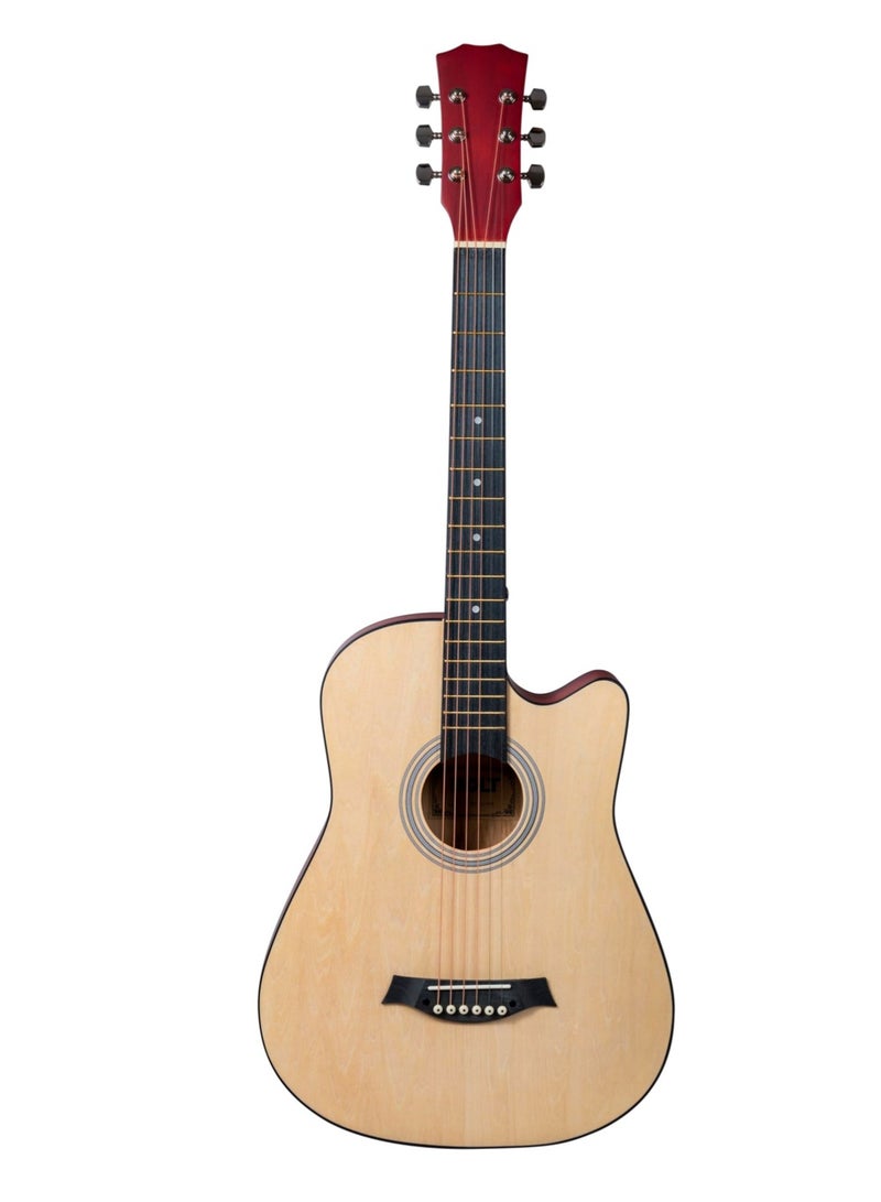 إيه جي دي جيتار صوتي للمبتدئين مع ملحقات مدمجة مزود بحقيبة جيتار وموالف وأوتار نحاسية وخيوط كابو وقطعة قماش للتنظيف/ خشبي - Image 1