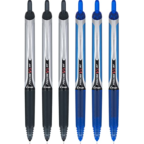 Pilot Precise V5 RT Retractable Rolling Ball Pens, Extra Fine Point, 3 Black & 3 Blue, (6 Pens) - Image 1