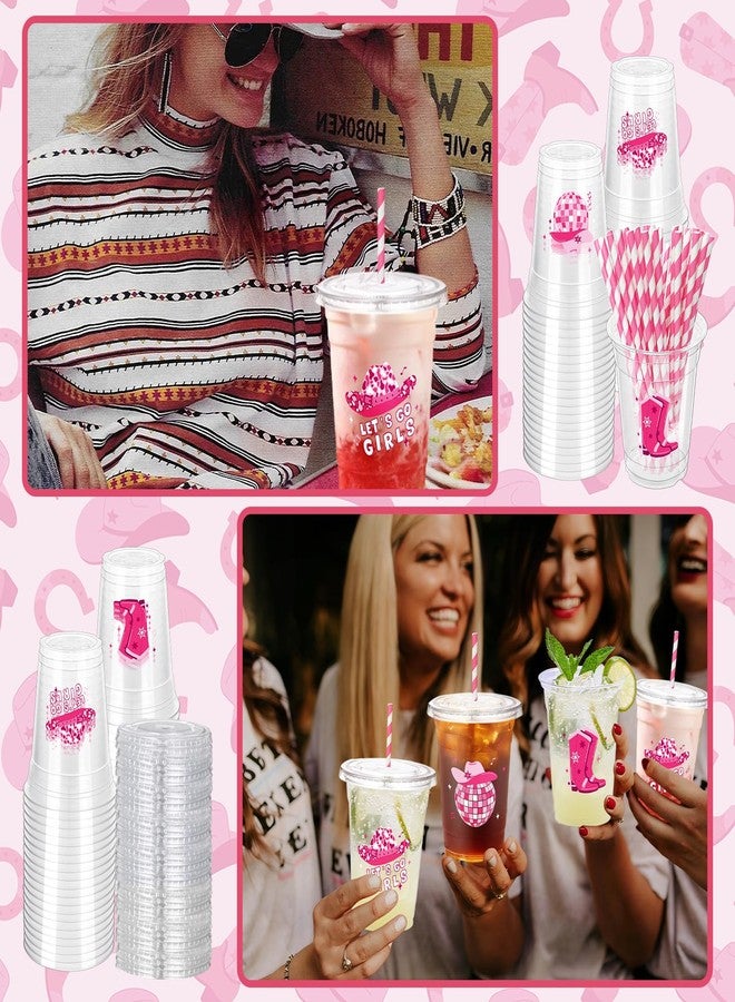 ZCPTZ 100 Sets Pink Cowgirl Disco Plastic Cups with Staws & Lids, 12 oz Western Cowgirl Disposable Cups Cowgirl Clear Party Cups for Western Party Birthday Baby Shower Last Rodeo Supplies - Image 5