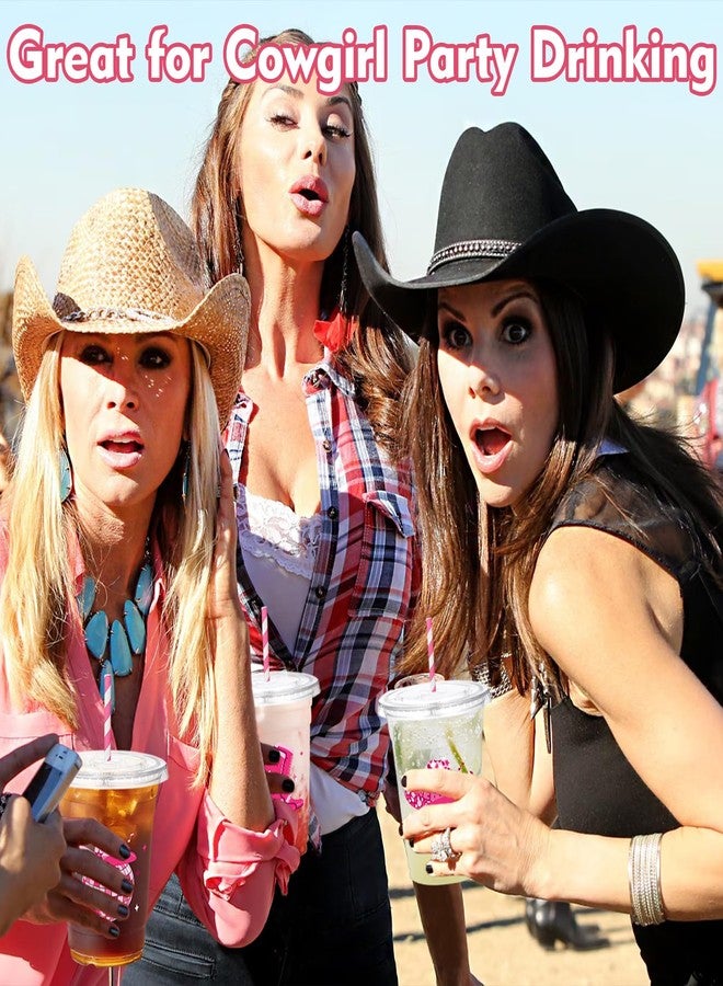 ZCPTZ 100 Sets Pink Cowgirl Disco Plastic Cups with Staws & Lids, 12 oz Western Cowgirl Disposable Cups Cowgirl Clear Party Cups for Western Party Birthday Baby Shower Last Rodeo Supplies - Image 4