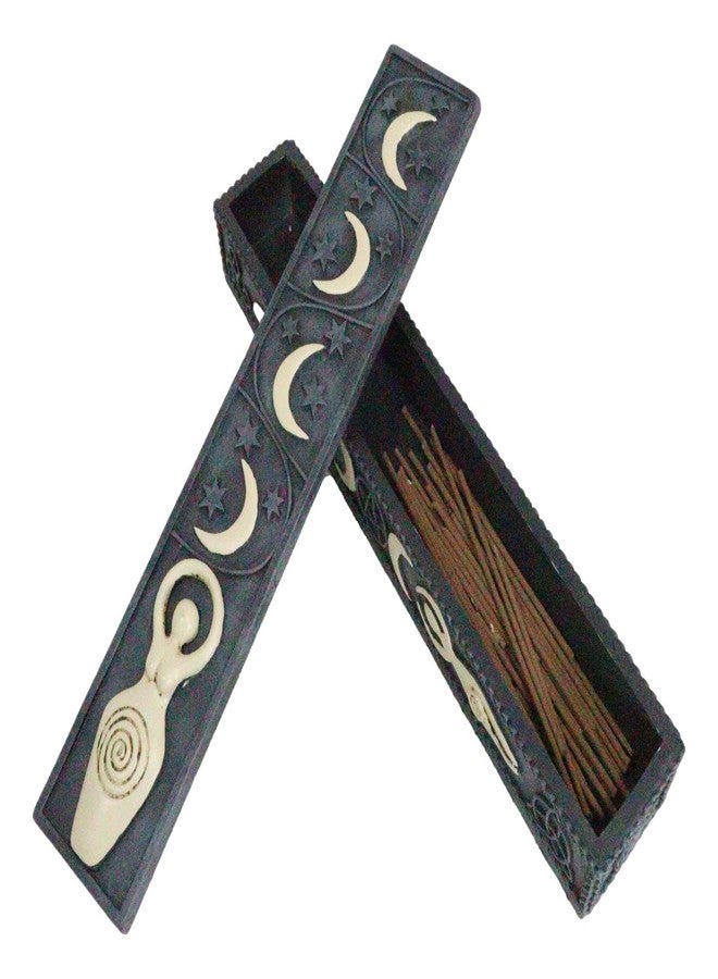 Ebros Gift Wicca Spiral Goddess Shaman Sacred Triple Moon Incense Stick Storage Box Figurine Crescent Moons Yoga Wiccan Decor - Image 1