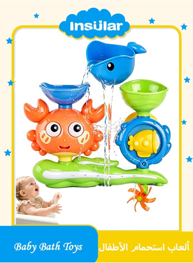 insular Crab Bath Toy, Suction Cup Water Sprinkler with Dual Water Fill for 2 Different Effects, Rotating Eyes & Moving Parts, ABS Bathtub Toy for Toddlers, Fun Shower Toy for 6m+ (Yellow) - Image 1