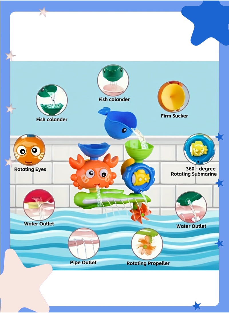 insular Crab Bath Toy, Suction Cup Water Sprinkler with Dual Water Fill for 2 Different Effects, Rotating Eyes & Moving Parts, ABS Bathtub Toy for Toddlers, Fun Shower Toy for 6m+ (Yellow) - Image 2