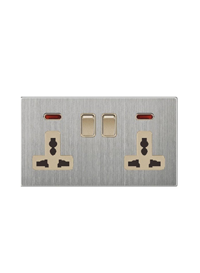 Vmax Double MF Wall Socket with Dual Switch & Indicator | Modern Brushed Metal Finish | Safe & Durable Electrical Power Outlet for Home, Office & Commercial Use - Image 2