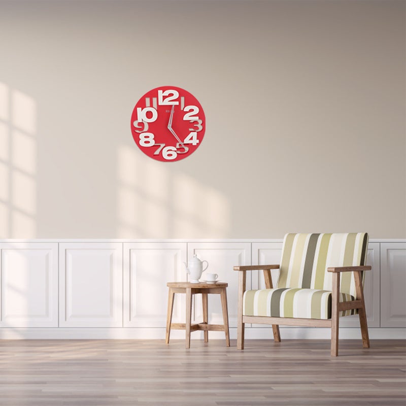 🏠 ساعة حائط دائرية بتصميم ثلاثي الأبعاد لأرقام كبيرة ديكور مطبخ مكتب منزل أحمر - Image 1