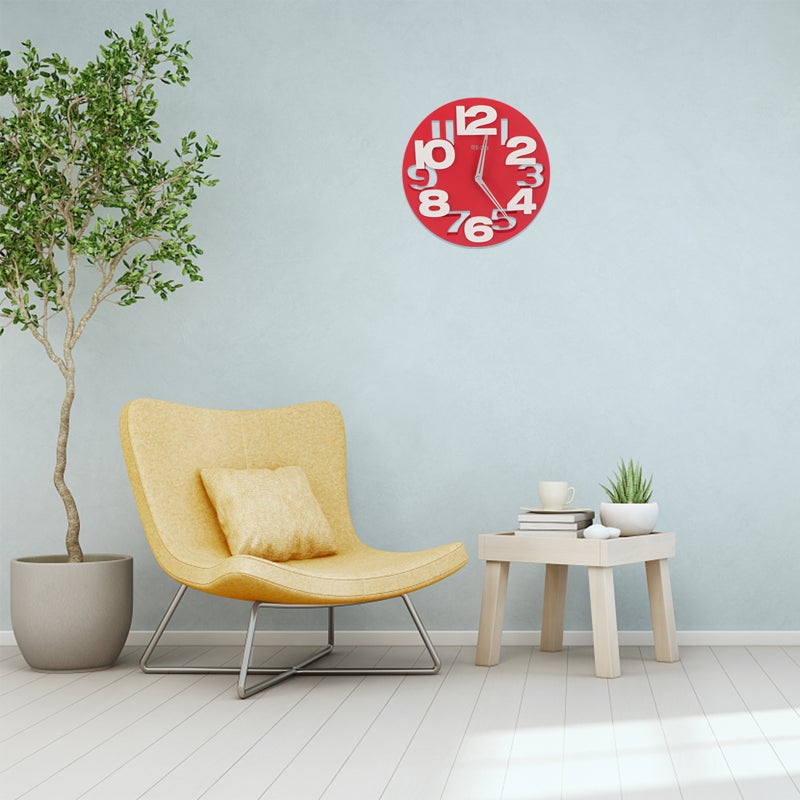 🏠 ساعة حائط دائرية بتصميم ثلاثي الأبعاد لأرقام كبيرة ديكور مطبخ مكتب منزل أحمر - Image 3