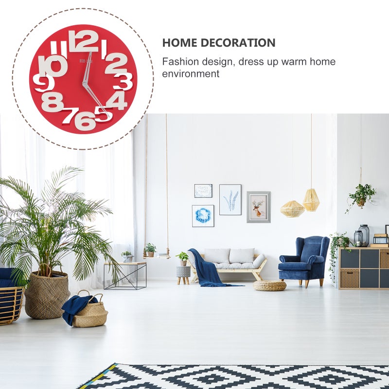 🏠 ساعة حائط دائرية بتصميم ثلاثي الأبعاد لأرقام كبيرة ديكور مطبخ مكتب منزل أحمر - Image 5