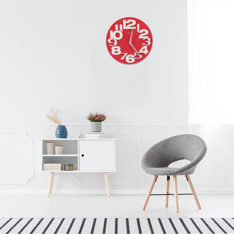 🏠 ساعة حائط دائرية بتصميم ثلاثي الأبعاد لأرقام كبيرة ديكور مطبخ مكتب منزل أحمر - Image 2
