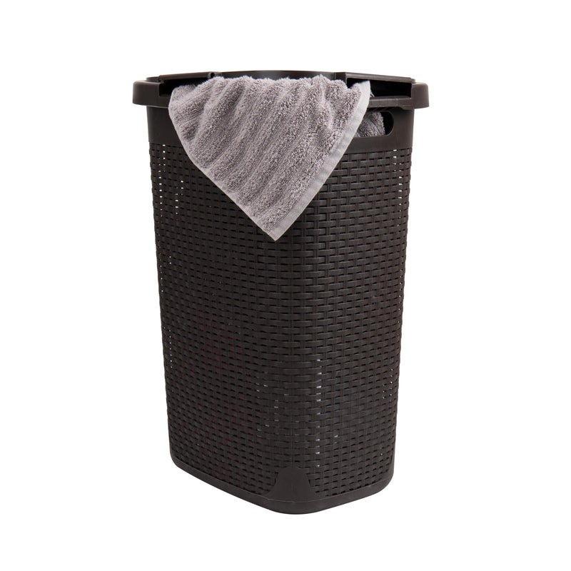 Mind Reader Slim Laundry Hamper with Lid, 60L Tall Clothes Basket, Narrow Tapered Design for Bathrooms, Closets and Laundry Rooms, Plastic, Brown - Image 1