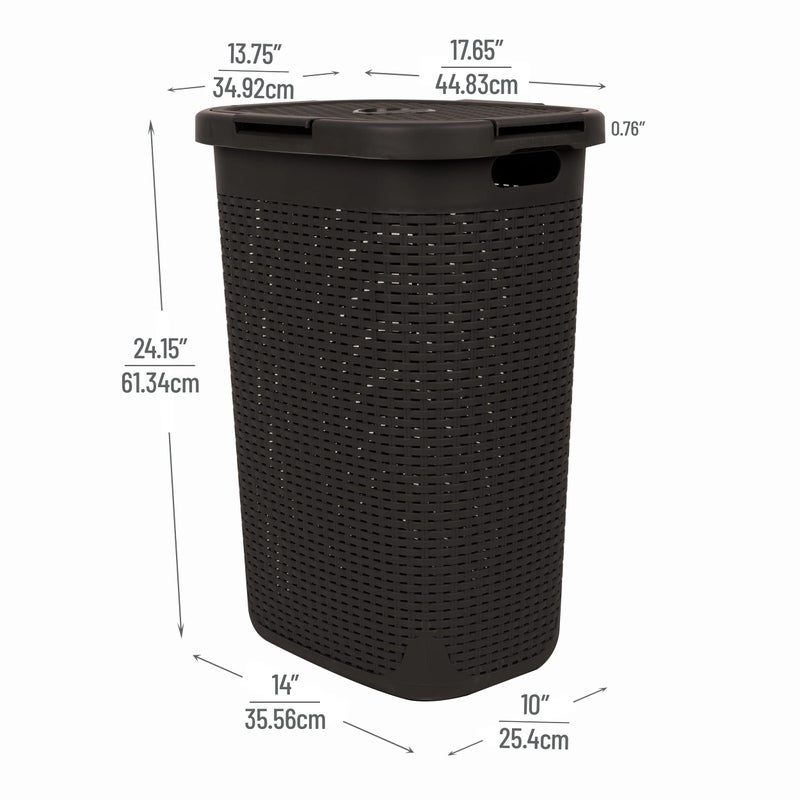 Mind Reader Slim Laundry Hamper with Lid, 60L Tall Clothes Basket, Narrow Tapered Design for Bathrooms, Closets and Laundry Rooms, Plastic, Brown - Image 3