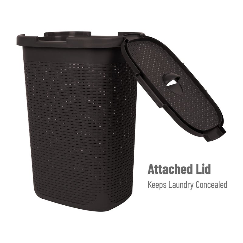 Mind Reader Slim Laundry Hamper with Lid, 60L Tall Clothes Basket, Narrow Tapered Design for Bathrooms, Closets and Laundry Rooms, Plastic, Brown - Image 5